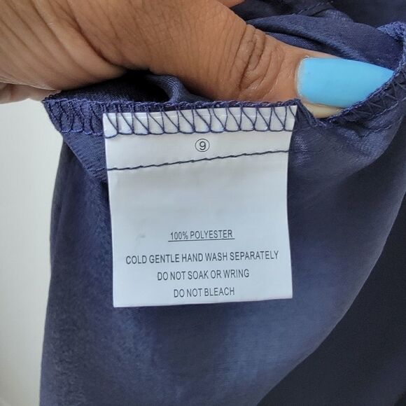 NWT SAINTS + SECRETS Balloon Sleeves Tie Front Flowy Navy Mini Dress Size Small - Picture 7 of 16